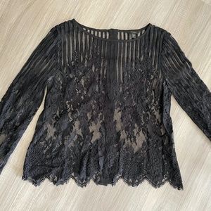 Guess XXS Black Lace Long Sleeve Top